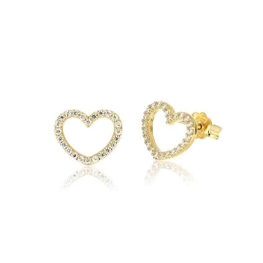Orecchini Oro Bianco 9Kt. Donna Cuore Zirconi Brillanti, Colore: Oro Giallo