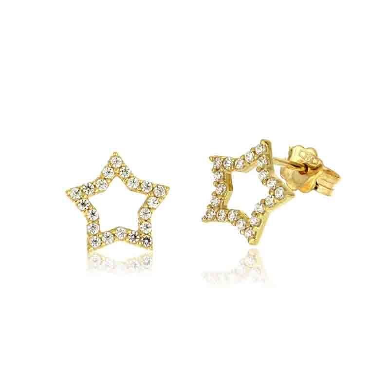 Orecchini Oro Giallo 9Kt. Donna Stella Zirconi Brillanti