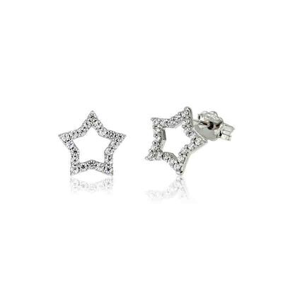 Orecchini Oro Bianco 9Kt. Donna Stella Zirconi Brillanti