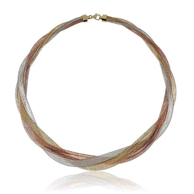 Collier Donna Tricolore Intrecciato Elasticizzato Oro 9 Kt.