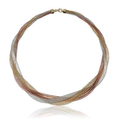 Collier Donna Tricolore Intrecciato Elasticizzato Oro 9 Kt.