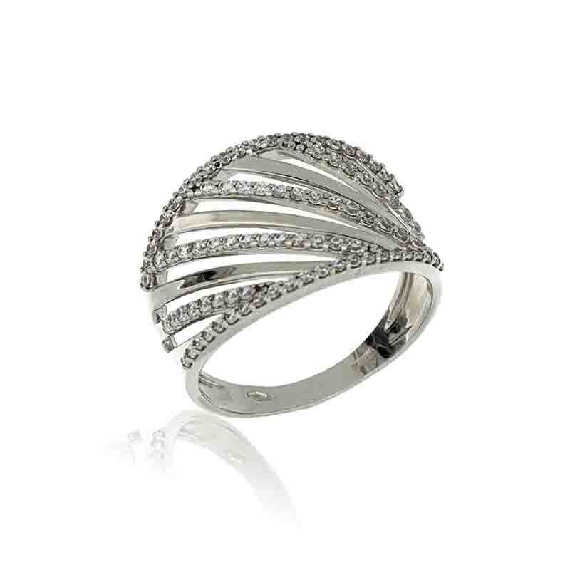 Anello Donna a Fascia Oro Bianco 9Kt. zirconia brillante gioielli