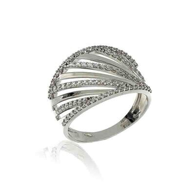 Anello Donna a Fascia Oro Bianco 9Kt. zirconia brillante gioielli