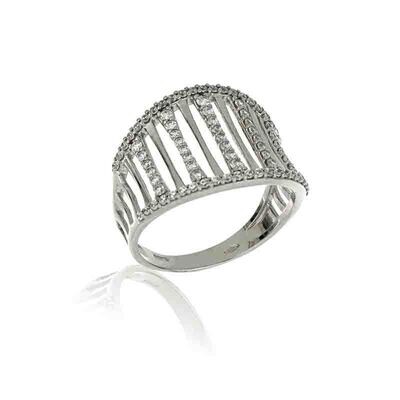 Anello Donna a Fascia Oro Bianco 9Kt. zirconia brillante gioielli