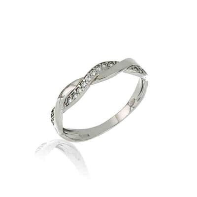 Anello Donna Intreccio Oro Bianco 9Kt. zirconia brillante gioielli