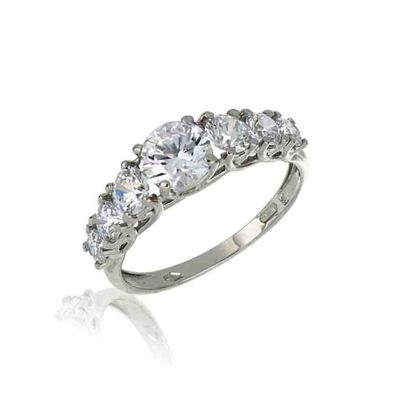 Anello Donna Mezza Riviera Oro Bianco 9Kt. zirconia brillante gioielli