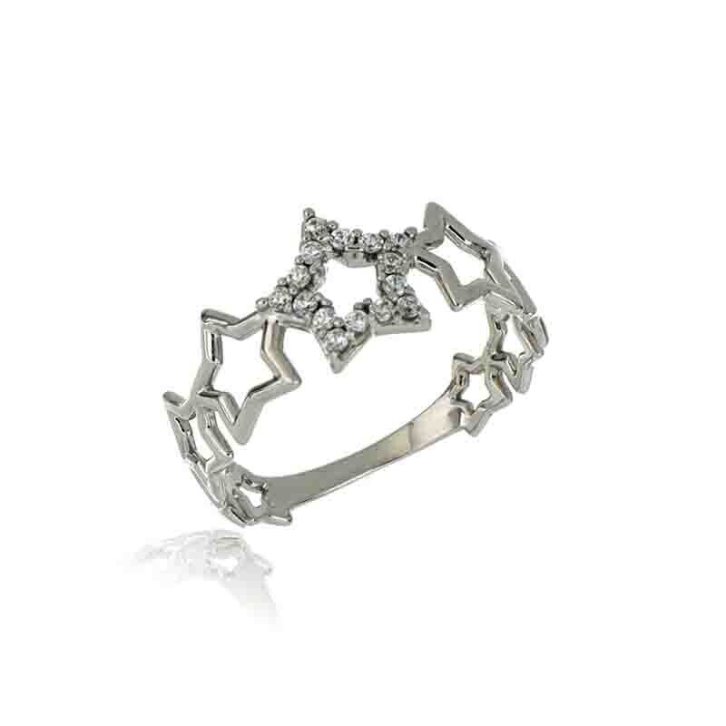 Anello Donna Oro Bianco 9Kt. Stella zirconia brillante gioielli