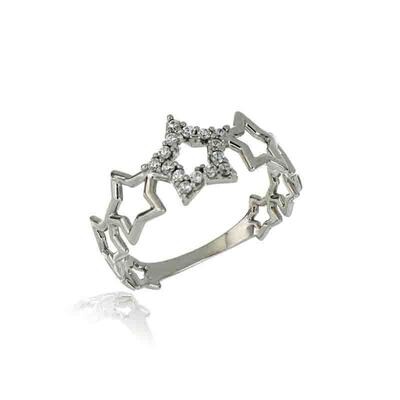 Anello Donna Oro Bianco 9Kt. Stella zirconia brillante gioielli