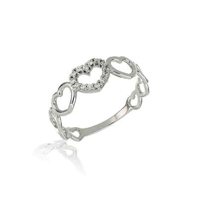 Anello Donna Oro Bianco 9Kt.  Cuore zirconia brillante gioielli