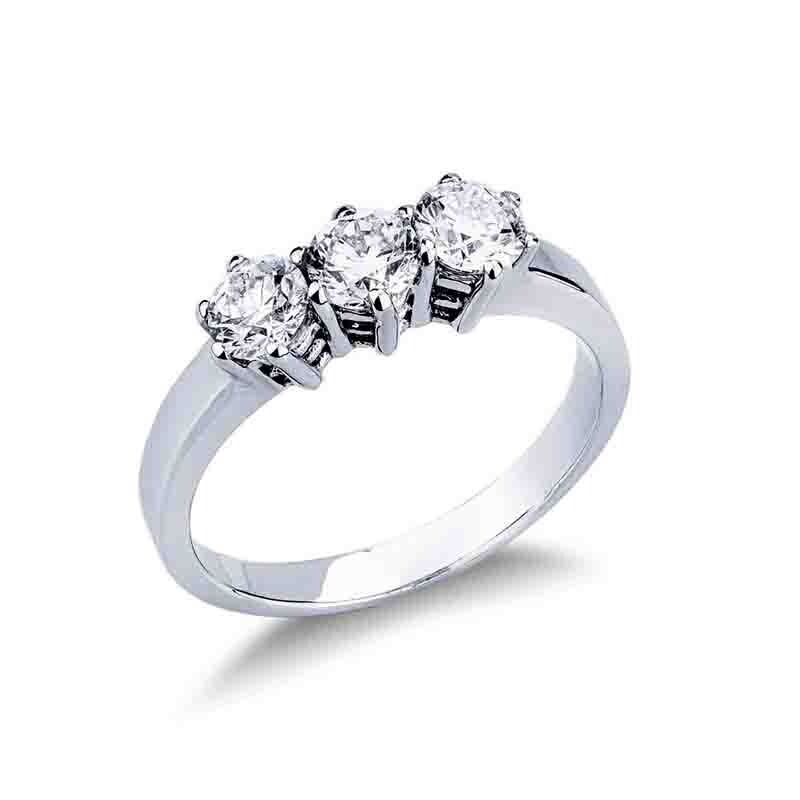 Anello trilogy in oro bianco 18k con diamanti, ct 0.90.