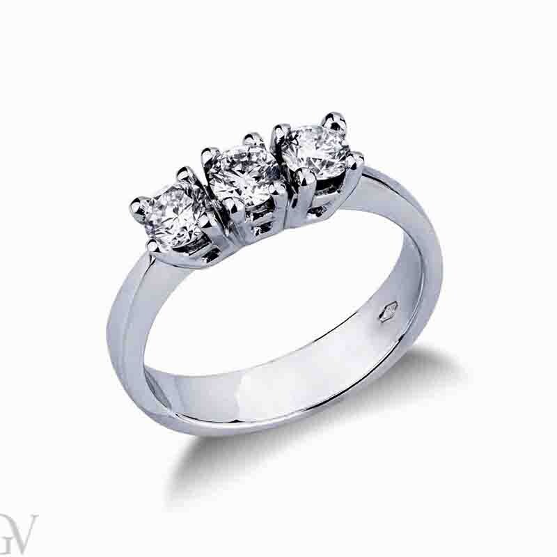 Anello trilogy in oro bianco 18k con diamanti, ct 0.54.