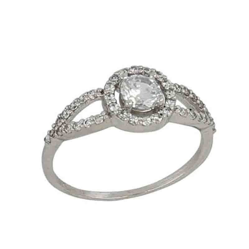 Anello solitario con zirconi Donna Oro Bianco 18kt.