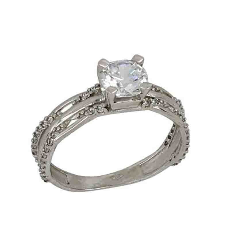 Anello solitario con zirconi Donna Oro Bianco 18kt.