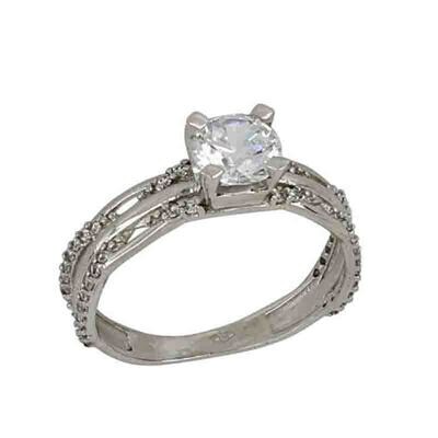 Anello solitario con zirconi Donna Oro Bianco 18kt.