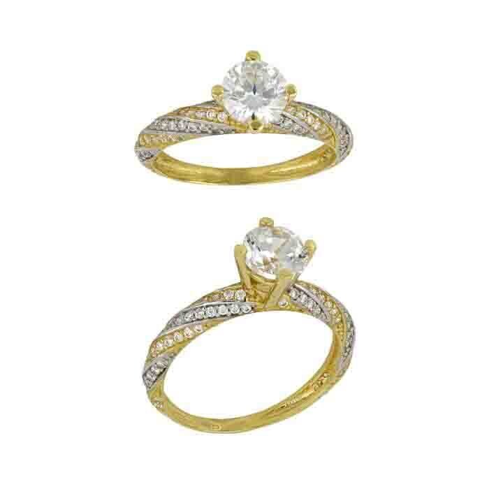 Anello solitario con zirconi Donna Oro Bianco o Giallo 18kt., Colore: Oro Giallo