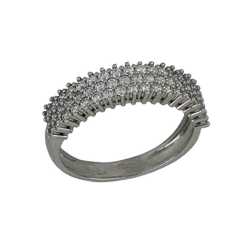 Anello mezza veretta con zirconi Donna Oro Bianco 18kt.