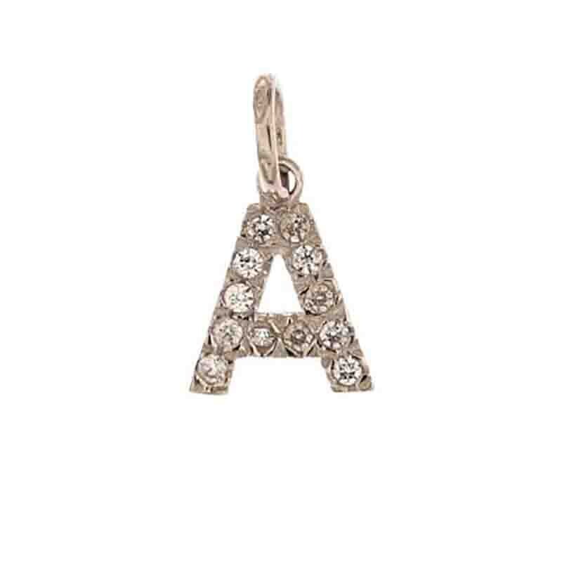 Pendente Oro Bianco 18kt. lettera Zirconata in stampatello, Lettera: A
