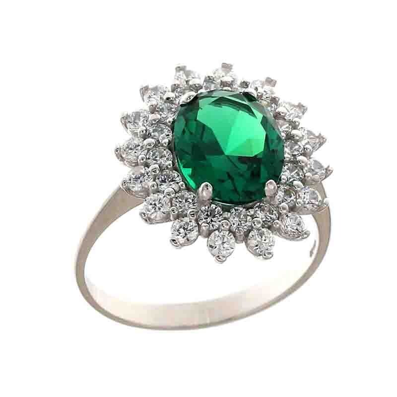 Anello Fantasy oro bianco 18kt. modello Kate pietra Verde Smeraldo