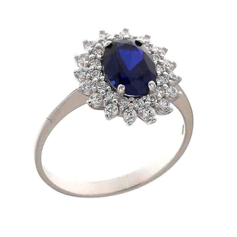 Anello Fantasy oro bianco 18kt. modello Kate pietra Blu Zaffiro