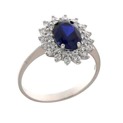 Anello Fantasy oro bianco 18kt. modello Kate pietra Blu Zaffiro