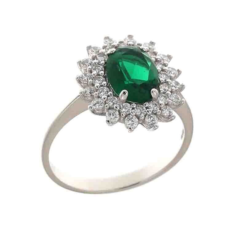 Anello Fantasy oro bianco 18kt. modello Kate pietra Verde Smeraldo