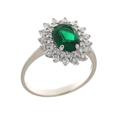 Anello Fantasy oro bianco 18kt. modello Kate pietra Verde Smeraldo