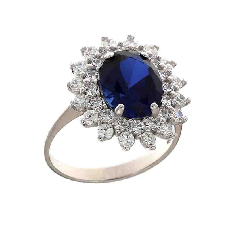 Anello Fantasy oro bianco 18kt. modello Kate pietra Blu Zaffiro, Colore pietra: Centrale Blu