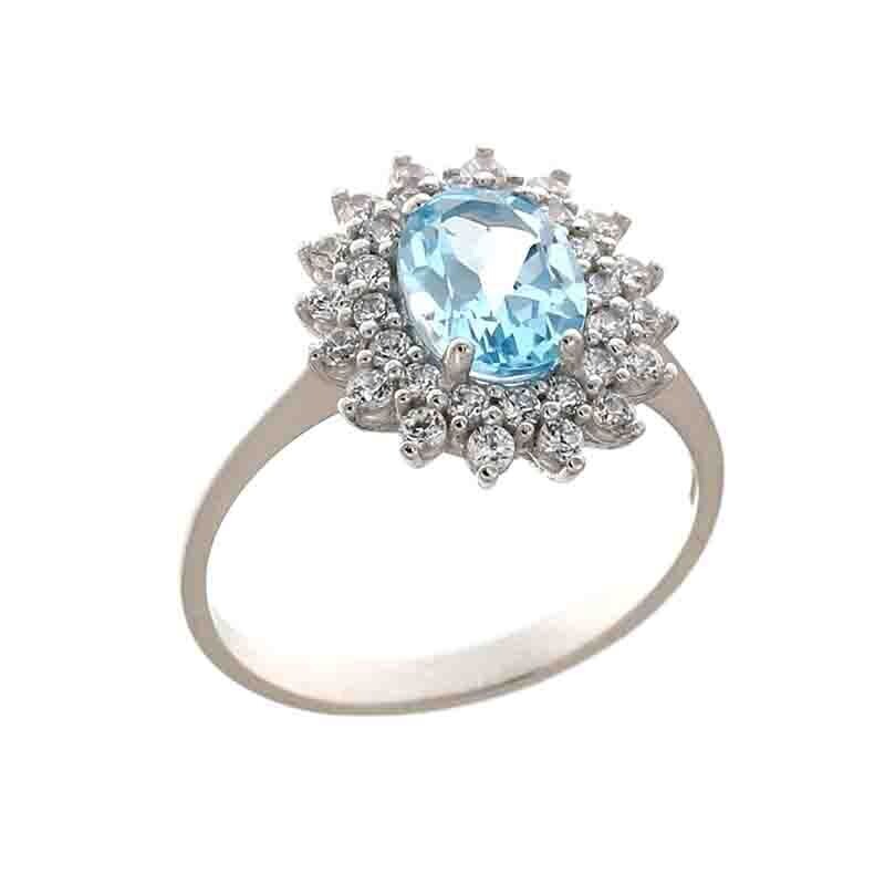 Anello Fantasy oro bianco 18kt. modello Kate pietra Azzurra