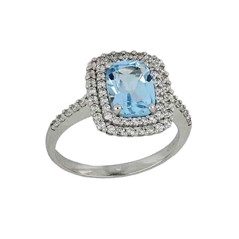 Anello Fantasy oro bianco 18kt. modello Kate pietra Azzurra