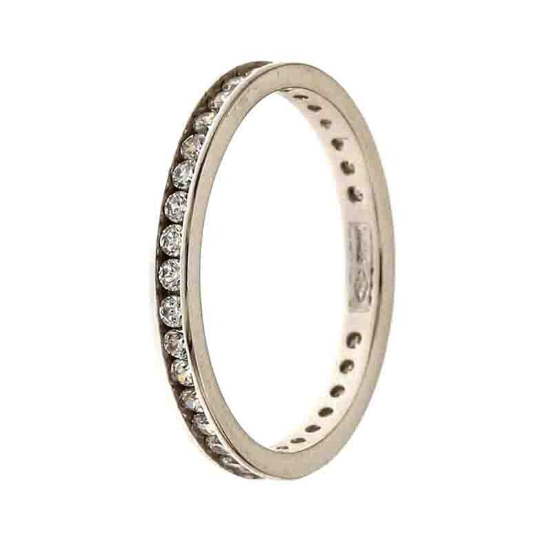Anello veretta Oro Bianco 18kt. eternity Zirconi Brillanti