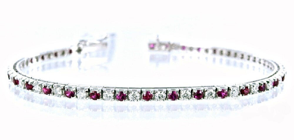 Bracciale tennis argento sterling 925 con zirconi taglio brillante uomo donna Bianco Rosso