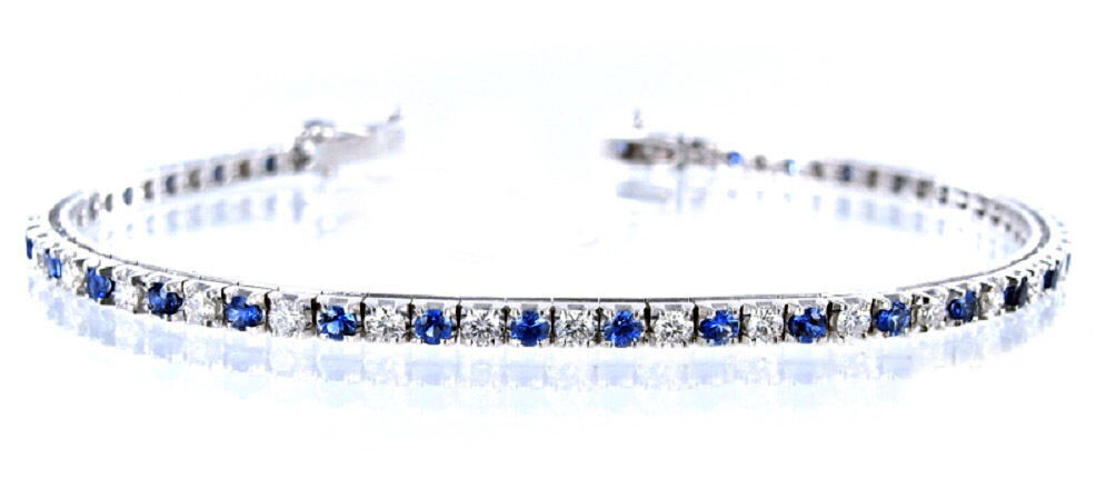 Bracciale tennis argento sterling 925 con zirconi taglio brillante uomo donna Bianco blu
