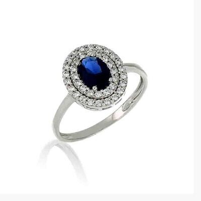 Anello Donna Oro 9Kt Modello Kate Ovale Pietra Blu Zaffiro.