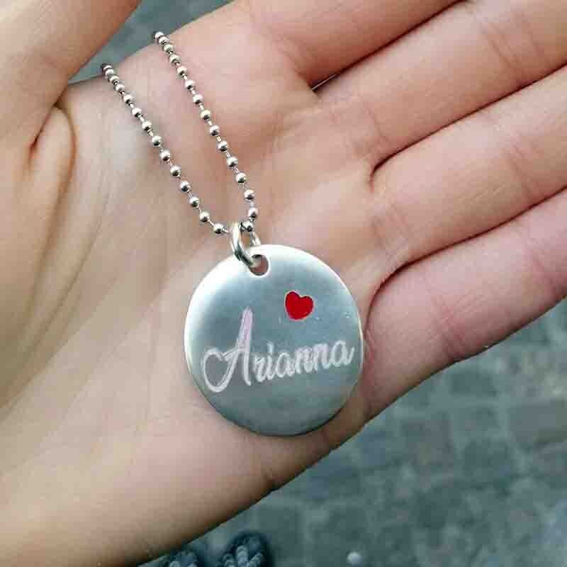 Collana con nome in argento sterling 925 Con disco Incisione promo donna