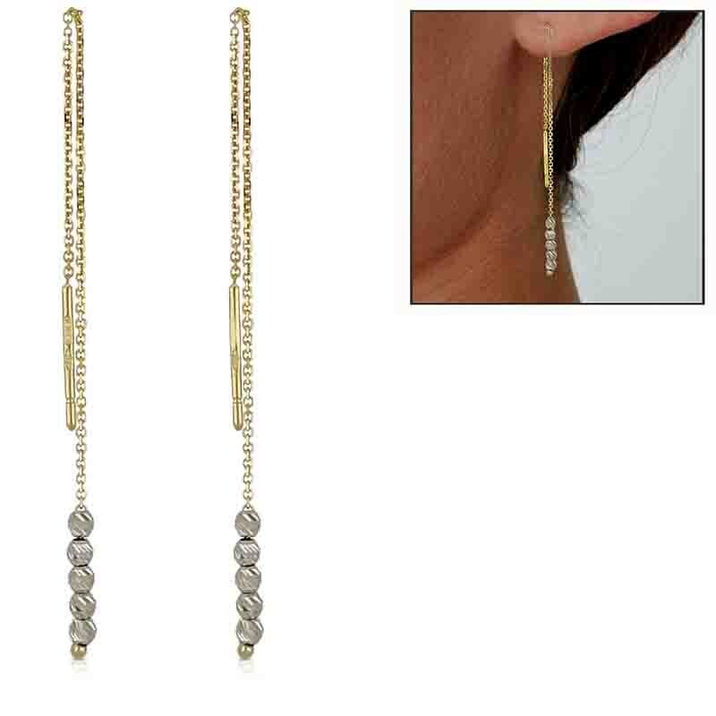 Orecchini oro 18kt. scorrevoli catena pallini Regalo Donna