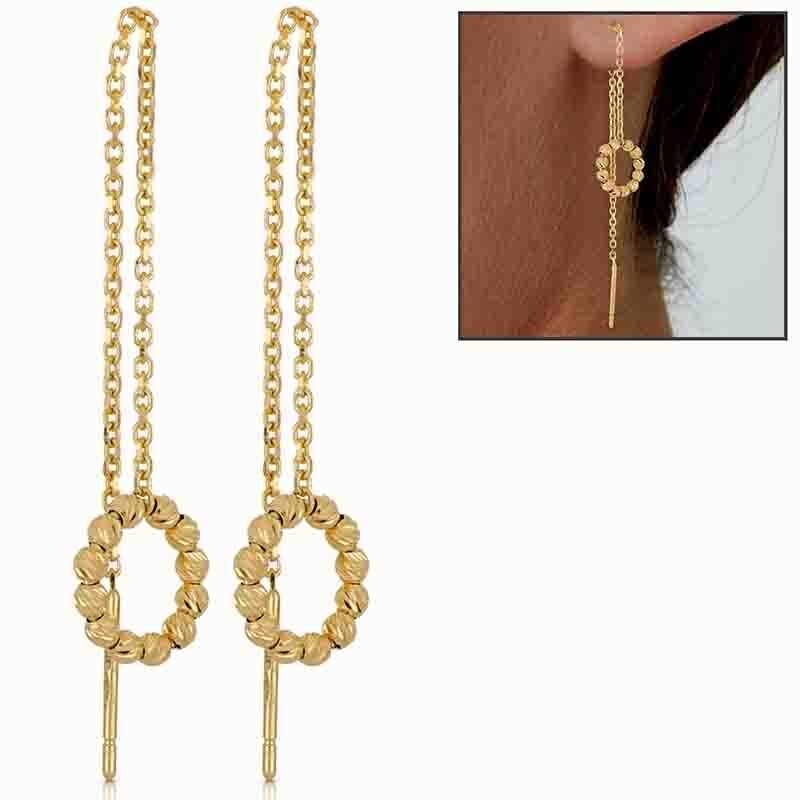 Orecchini oro 18kt. scorrevoli catena pallini Regalo Donna