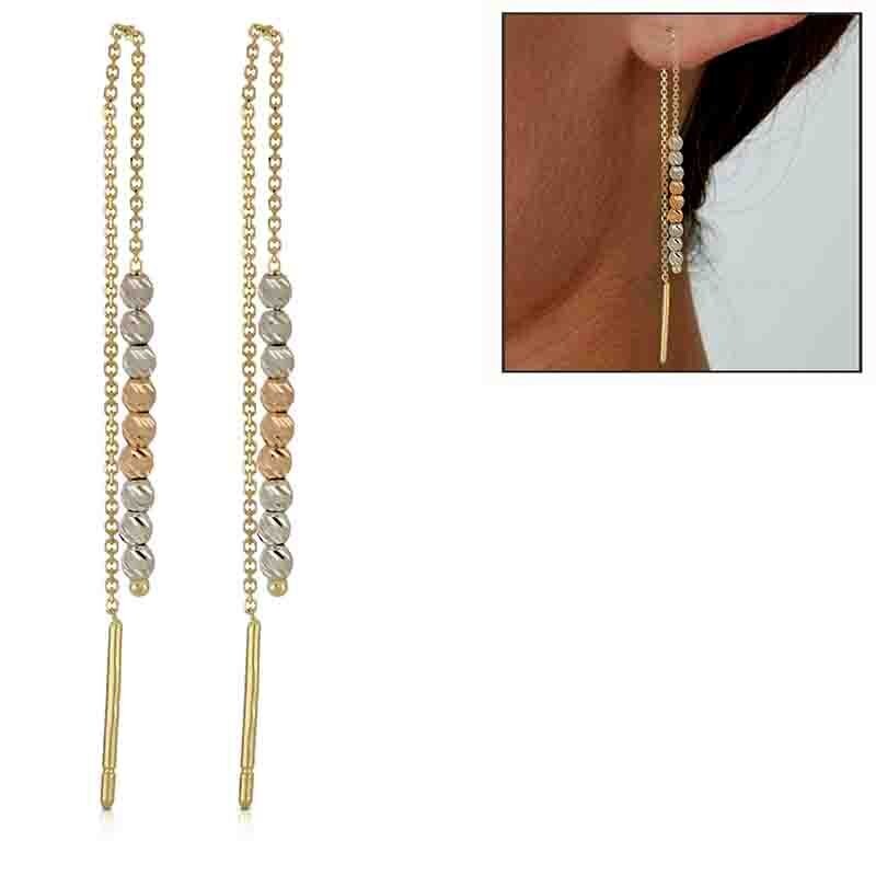 Orecchini oro 18kt. scorrevoli catena pallini Regalo Donna