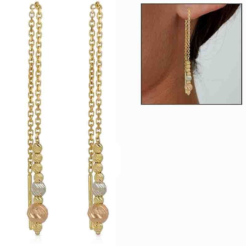 Orecchini oro 18kt. scorrevoli catena pallini Regalo Donna