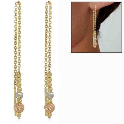 Orecchini oro 18kt. scorrevoli catena pallini Regalo Donna