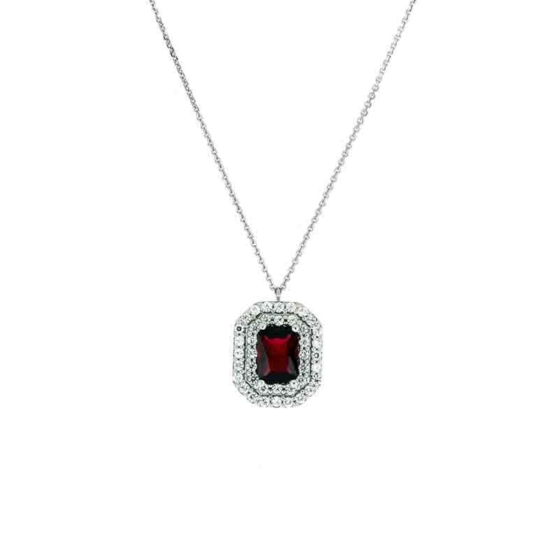 Collana Donna Oro 9kt. 375 Kate Rettangolare Rosso doppio giro zirconi brillanti