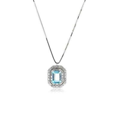 Collana Donna Oro 9kt. 375 Kate Rettangolare Azzurro doppio giro zirconi brillanti