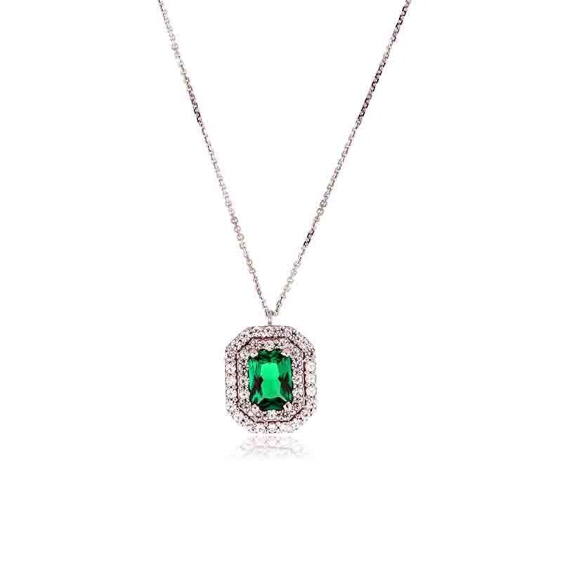 Collana Donna Oro 9kt. 375 Kate Rettangolare Verde doppio giro zirconi brillanti