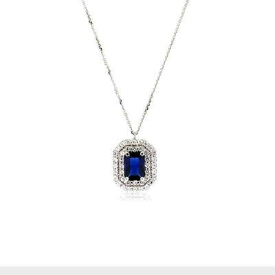 Collana Donna Oro 9kt. 375 Kate Rettangolare Blu doppio giro zirconi brillanti
