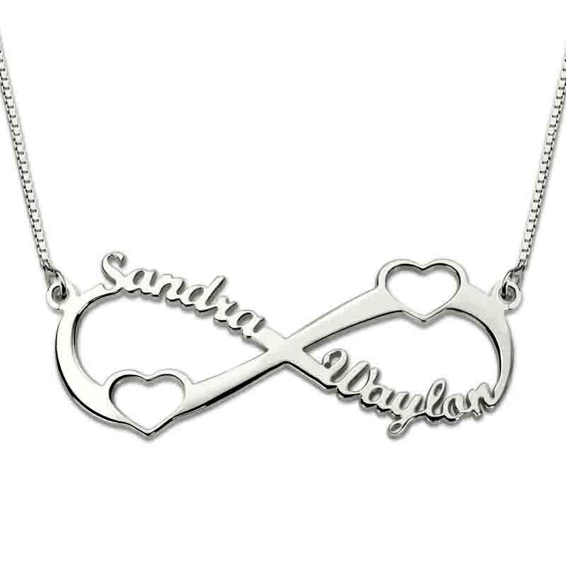 Collana infinito con nome Cuore Argento 925 rodio scritta due nomi regalo donna ragazza
