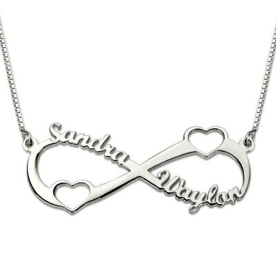 Collana infinito con nome Cuore Argento 925 rodio scritta due nomi regalo donna ragazza