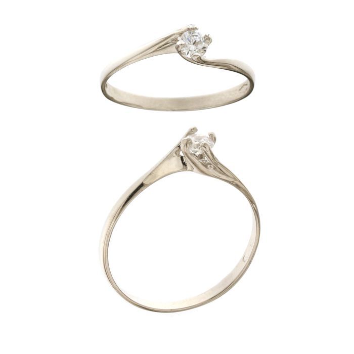 Anello oro 18 kt. solitario matrimonio con zircone brillante donna cm.0.2