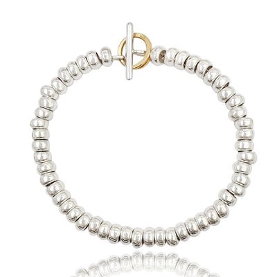 Unisex Rhodium-Plated 925 Sterling Silver Bracelet, Handcrafted Rondelle Beads, Dodo Closure - Art MID Gioielli - Made in Italy