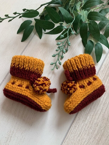Baby Booties - Mustard and Maroon