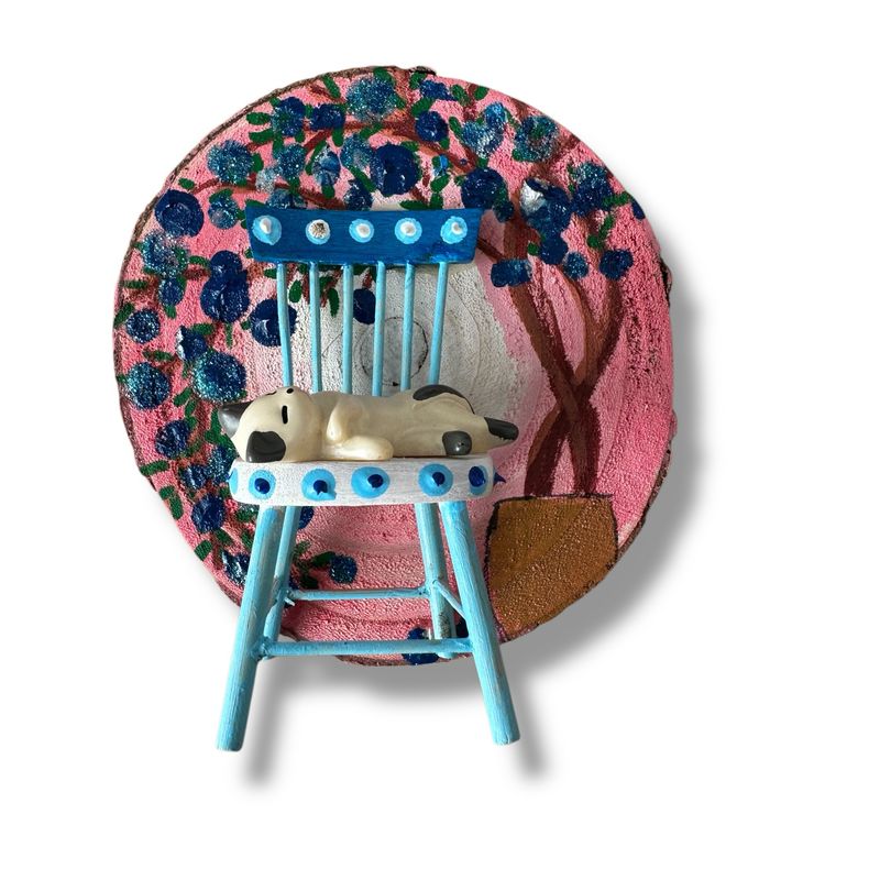 Muurhanger – Miniatuur Stoel met Slapende Kat