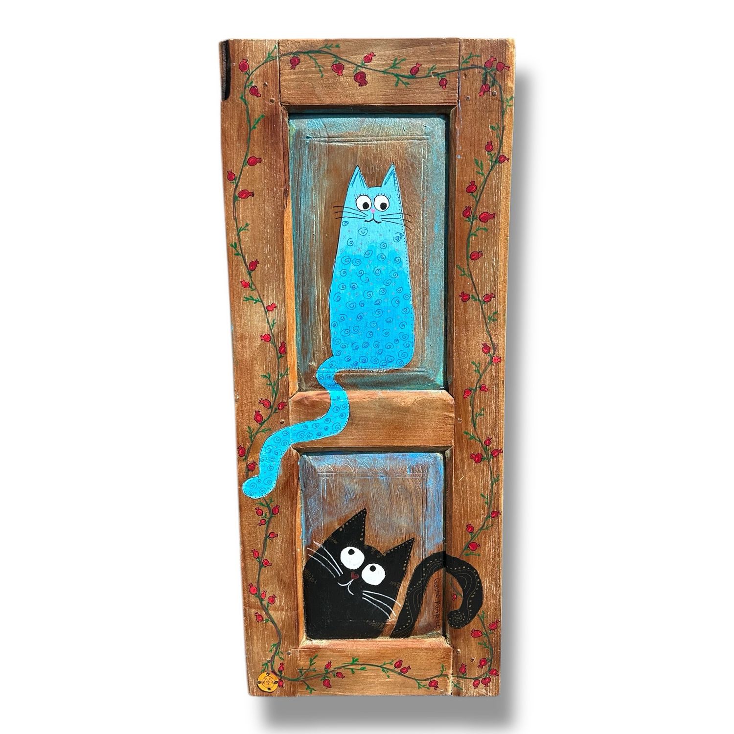 Kattenluikje – Twee katten op oud paneelluik